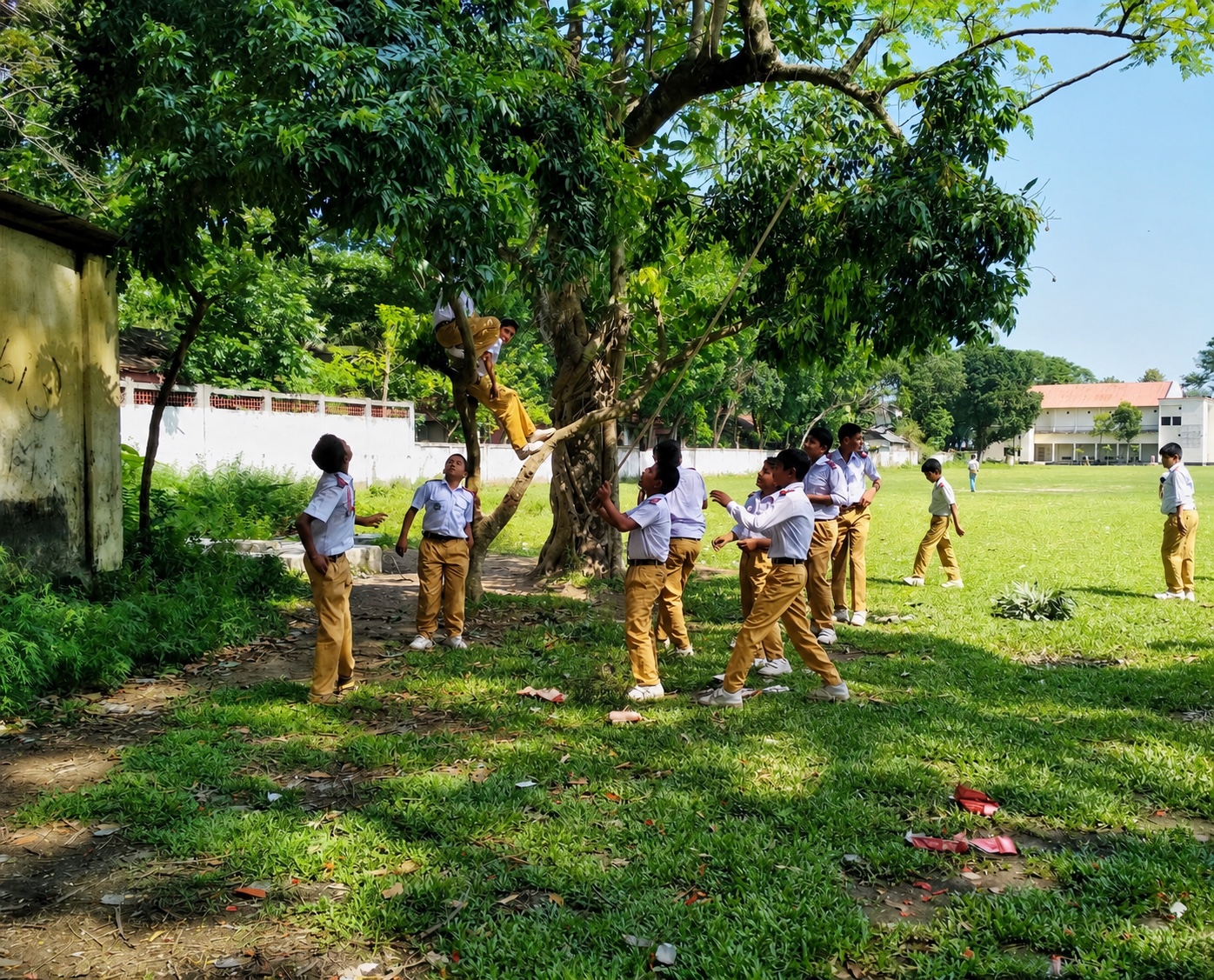 Rangpur Zilla School students sharing childhood moments on the school grounds
